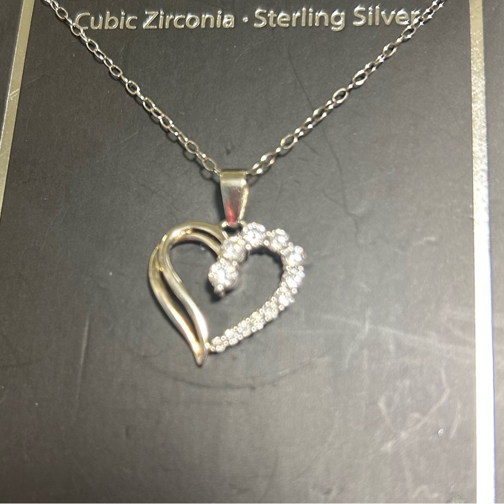 Sterling Silver CZ Heart Pendant Necklace